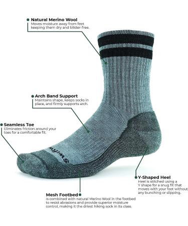 Swiftwick PURSUIT HIKE SIX Merino Wool Hiking Socks - Black Large | Men's and Women's Medium-Weight - Buy Online on SooperMarket.com