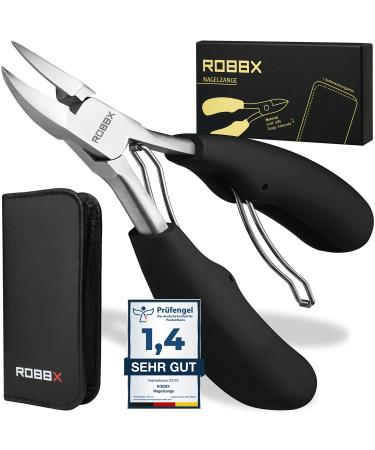Robbx professional nail tongs for strong toenails and fingernails |Soft handle |Including stable leather case |Nail scissors for thick nails nail tongs clip