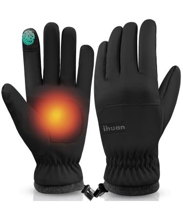 ihuan 2023 Winter Gloves Waterproof Windproof Mens Women - Warm Gloves Cold Weather, Touch Screen Fingers, Driving Biking Running Black Large