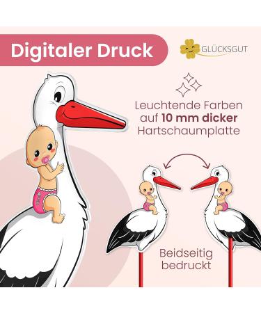 Gl cksgut Rattierorch Baby Pink 100 cm | 5-Part Birth Stork Set with Name Tag Greeting Card & Pen | Perfect Birth Gift for Baby Girls | Indoor & Outdoor Decoration - Buy Online on SooperMarket.com
