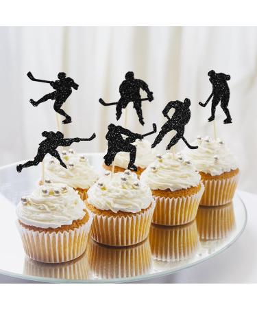 Gyufise 24Pcs Hockey Cupcake Toppers Black Glitter Hockey Players Cupcake Picks Ice Hockey Sports Theme Baby Shower Boys Girls Birthday Party Cake Decorations Supplies Black-1 - Buy Online on SooperMarket.com