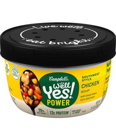 Campbell's Well Yes! Power Soup Bowl Southwest Style Chicken Soup with Bone Broth 11.1 Oz Microwavable Bowl (Case of 8) Southwest Style Chicken 11.1 Ounce (Pack of 8)