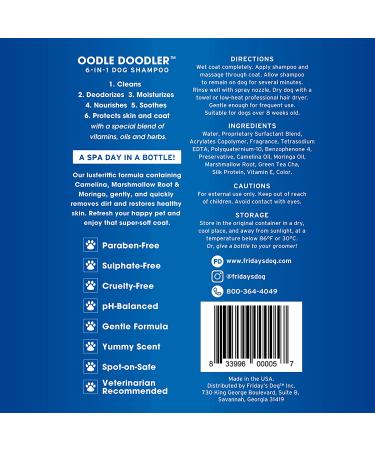 Fridays Dog Grooming 12 oz Oodle Doodler Shampoo - Cleanse, Soothe, and Deodorize with Skin-Healthy Formula for a Shiny Coat - Buy Online on SooperMarket.com
