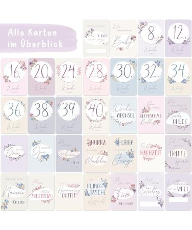 Mintkind Milestone Cards for Pregnancy | 32 Floral Baby Bump Photo Cards | Perfect Gift for Expectant Mothers | Announce Pregnancy - Buy Online on SooperMarket.com