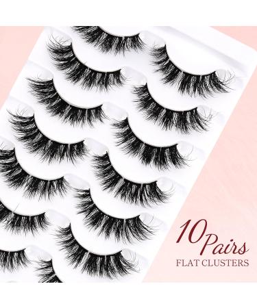 Higu clace False Eyelashes 10 Pairs Natural Wispy Lashes Soft Fluffy Mix10-16mm Individual Lashes Cluster Lightweight DIY Lash Extensions at Home - Bushy Flat 01 - Buy Online on SooperMarket.com