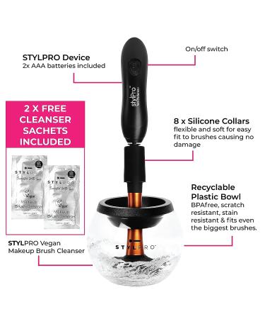 STYLPRO Original Gift Set: Electric Makeup Brush Cleaner & Dryer with 8 Collars - Fast & Automatic Spinning Cleaner with Heat-Resistant Bowl - Brush Cleanser Kit - Buy Online on SooperMarket.com