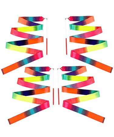 Lusofie 4Pcs Rhythmic Gymnastics Dance Ribbon Sparkling Dance Ribbons Long Ribbon Dancer Wand Dancing Ribbon Streamers for Girls Kids Play Artistic Dancing Training(78.7inch)