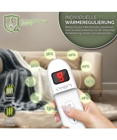 Sinnlein Electric Heating Ceiling Blanket 180x130cm - T V S d GS Checked 9 Temperature Levels Automatic Switch-Off Digital Timer Display - Ideal for Bed & Sofa - Dark Gray - Buy Online on SooperMarket.com