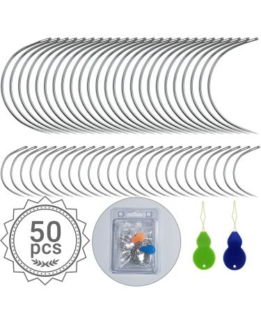 50 PCS Curved Needles, Curved Sewing Needles for Leather Projects Carpet or Canvas Repairing Wig Making Upholstery Weaving Needles Embroidery Needles for Hand Sewing