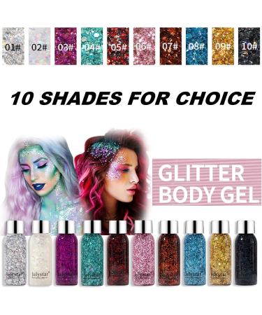 MIELIKKI Glitter Gel for Face & Body - Self-Adhesive Sequins, Holographic Chunky Glitter - Perfect for Party, Rave, DIY - 02 - Buy Online on SooperMarket.com