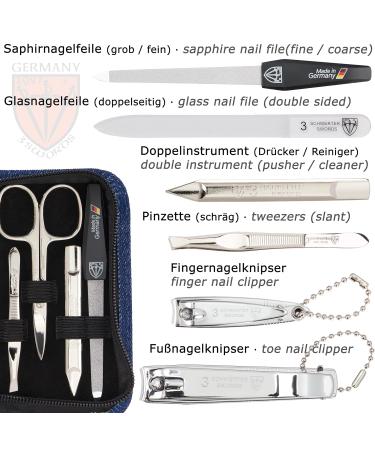 Buy Three Swords 8 pcs Manicure Set 'Roma' | High-Quality Nail Care Set in Blue Textile Etui | Includes Nail Scissors Foot & Nail Clippers Tweezers Glass & Sapphire Nail Files - Buy Online on SooperMarket.com