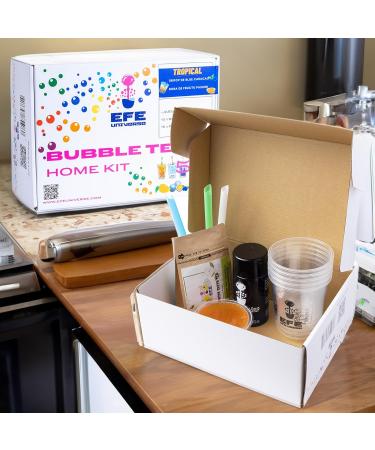 NORDIC SCHILLER Bubble Tea Home Kit Tropical Vibes 100% Vegetarian and Gluten Free Boba Tea Kit Passion Fruit Popping Boba Pearls Blue Cracao Syrup and Jasmine Green Tea Bubble Tea Gift Set - Buy Online on SooperMarket.com