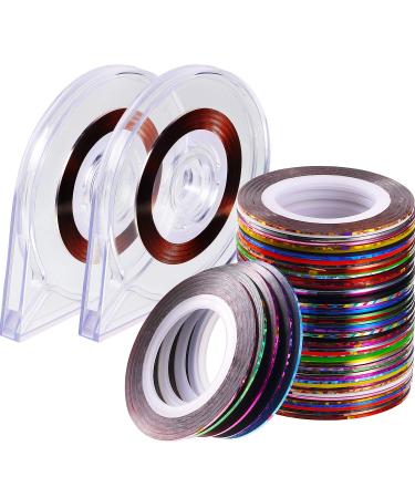 90 Pieces Nail Striping Tape Line 30 Mixed Colors Rolls Striping Tape Line Nail Decoration Sticker with 2 Pieces Nail Tape Dispensers for DIY Nail Tip