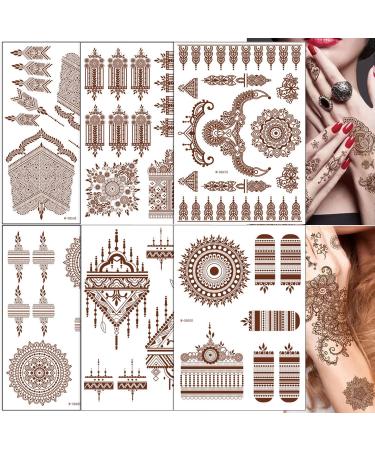 Brown Henna Temporary Tattoo Stickers | 80+ Exquisite Lace, Flower, Mandala, Elephant Patterns | Waterproof Fake Tattoos for Women, Girls | Wedding, Party Decorations | 6Pcs - Buy Online on SooperMarket.com