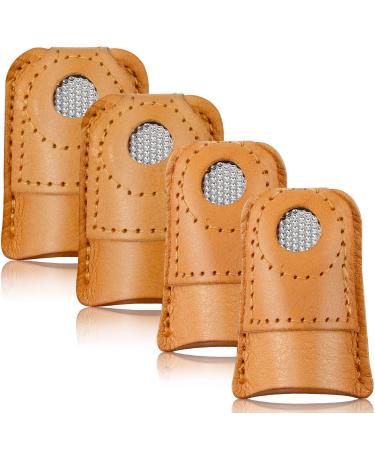 WILLBOND 4 Pieces Leather Thimble Hand Sewing Thimble Finger Protector Coin Thimble Finger Pads for Knitting Sewing Quilting Pin Needles Craft Accessories DIY Sewing Tools  2 Sizes