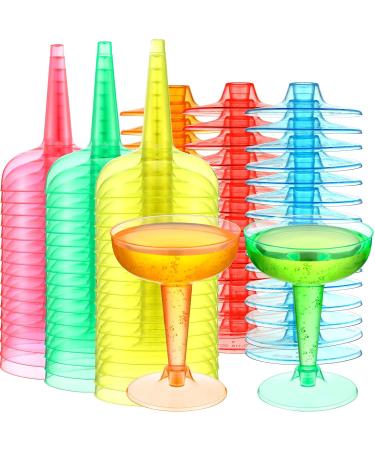 Boao Pack of 102 Cocktail Glasses 4oz Plastic Party Champagne Cups Disposable Martini Stackable Stemmed Coupe Shatterproof for Wedding Parties (Colorful)