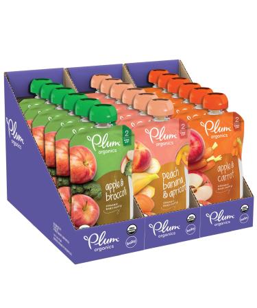 Plum Organics Baby Food Pouch | Stage 2 | Fruit and Veggie Variety Pack | 4 Ounce | 18 Pack | Fresh Organic Food Squeeze | For Babies, Kids, Toddlers