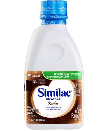 Similac Advance Kosher Infant Formula with Iron 32 Fl OZ (2 Pack) Milk Based Ready To Feed Resealable Bottle Cholov Yisroel (0-12 Months)