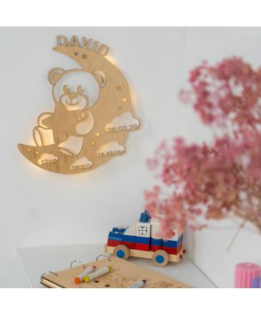 LAUBLUST Night Light Bear in the Moon - Personalized Baby Gift for Birth & Baptism - LED Natural Lighting for Kids - Buy Online on SooperMarket.com