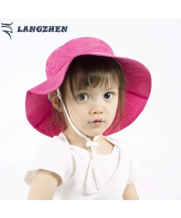 LANGZHEN Baby Girls Sun Protection Hat | Adjustable Wide Brim Toddler Kids Play Hat | Chin Strap | Rose XL - Buy Online on SooperMarket.com