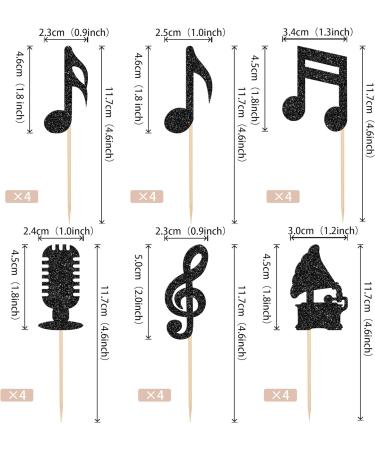 Rsstarxi 24 Pack Music Notes Cupcake Toppers Black Glitter Microphone Musical Symbol Cupcake Picks Decorations for Musical Social Media Theme Baby Shower Kids Birthday Party Cake Decorations Design 2 Black - Buy Online on SooperMarket.com