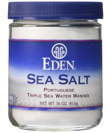 Eden Sea Salt, Hand Harvested Portuguese, Triple Sea Water Washed, Fine Grind, Glass Bottle, 16 oz
