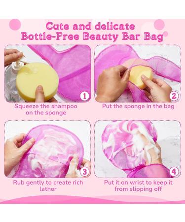 2 Pcs Rabbit Shaped Shampoo Conditioner Bar Pouch Set for Travel | Light Pink & Rose Pink | Exfoliating Loofah Bubble Foam Net - Buy Online on SooperMarket.com