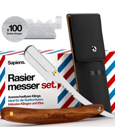 Sapiens Barbershop Bart Razor men - razor with Weschelklinge - Barber Razor + 100 Derby Razor Blades (Rasur) + carrying bag - Single Blade Razor Black Edition 101 pieces (1 Pack)
