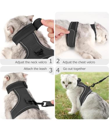 HEYWEAN Cat Harness and Leash Set - Escape Proof Kitten Harness for Outdoor Walking - Adjustable and Reflective - Dark Grey - Sizes S, M, L - Buy Online on SooperMarket.com