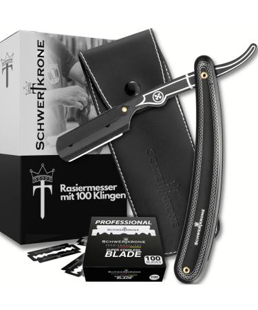 Schwertkrone razor black premium stainless steel with 100 Derby razor blades and case black premium 1 piece (1 pack)