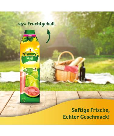 Pfanner Guava Nectar - 25% Fruit Content (8 x 1L) | Bulk Pack of Pink Guava Drink - International Shipping Available - Buy Online on SooperMarket.com