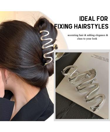 Silver Geometric Wave Hair Claw for Women - Metal Hair Clip Barrette Hairpin Accessory - Buy Online on SooperMarket.com