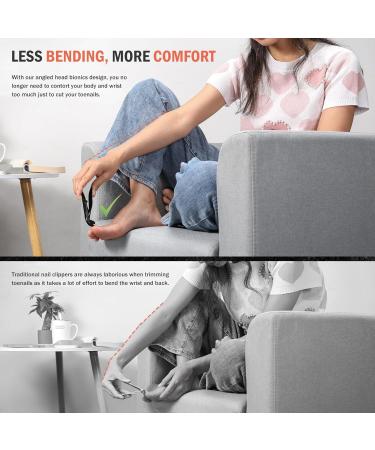 BEZOX Angled Head Nail Clippers for Seniors | Ergonomic Toenail Cutter for Thick Nails | Premium Steel Trimmer with Catcher | Black Small Sand Black - Buy Online on SooperMarket.com