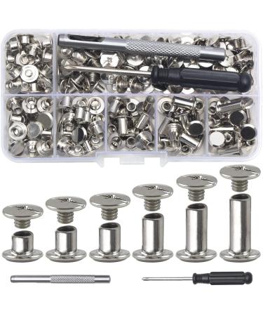 YORANYO 110Sets Chicago Screws Leather Rivets Assorted Screw Rivets M5 Chicago Binding Screws for Decorate and Repair Leather Craft Belt Bag Shoes Purse Bookbinding (Silver  M5*4 5 6 8 10 12)