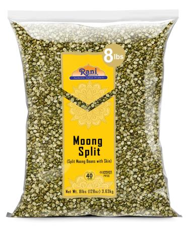 Rani Moong Split (Split Mung Beans with Skin) Lentils Indian 128oz (8lbs) 3.63kg Bulk All Natural | Gluten Friendly | Non-GMO | Kosher | Vegan | Indian Origin Moong Split (w/ Skin) Net Wt. 128oz (8lbs) 3.63kg