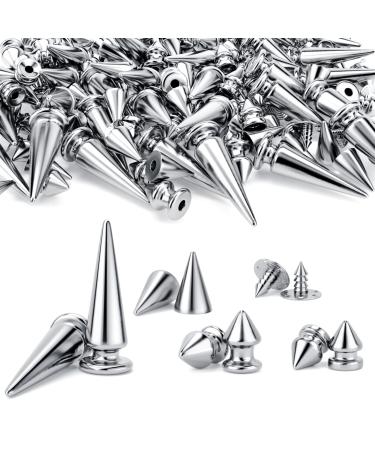 OIIKI 500PCS Silver ABS Bullet Spike Cone Studs  Assorted Sizes Screwback Rivets Cone Spike Studs Beads  Flat Back Punk Spikes DIY Crafts Decoration for Clothing Leather Belt Bag Shoes Jewelry Trims 6.7mm&8.8mm&11mm&12mm...