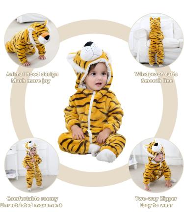Baby Hooded Rompers - Winter Flannel Jumpsuit Pajamas for Infants (3-6 Months) | COOKY.D Tiger Design - Buy Online on SooperMarket.com