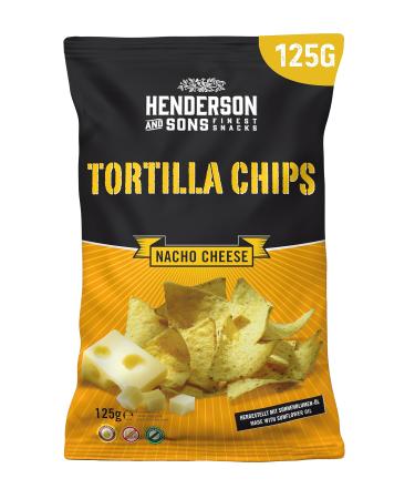 Henderson and Sons Mais Tortilla Chips Nacho Cheese - 1 x 125 gram bags - with cheese taste - Perfect snack for sports evenings like American football or football Nacho Cheese 125 g (1 Pack)