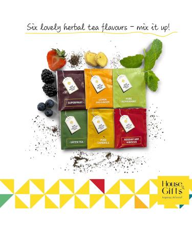 Herbal Tea Gift Set Hamper | 60 Individually Wrapped Bags | 6 Flavours inc. Rosehip & Hibiscus, Peppermint, Green Tea | Tea Lover's Gift - Buy Online on SooperMarket.com