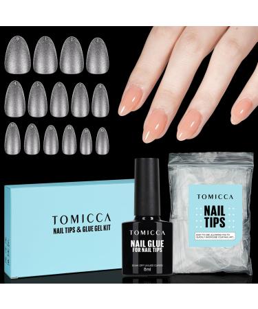 TOMICCA Nail Extension Kit Nail Tips and Glue Gel Kit 4 In 1 Nail Glue and Base Gel with 150Pcs Short Almond Nails DIY Nail Art Acrylic Nail Kit Easy Nail Extension Set Gifts for Women Girls Short Almond Nail Kit