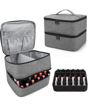 Movstriker Nail Polish Organiser Bag Double Layer Nail Varnish Storage Holds 30 Bottles and A Nail Lamp Traveling Nail Polish Storage Case Portable Nail Lipstick Beauty Tools Box(Grey)