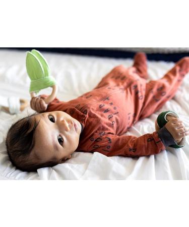 Organic Muslin Bunny Ears Baby Teether with Crinkle Paper and Wooden Teething Ring - Mint Green | Gender Neutral Newborn Teething Toy - Buy Online on SooperMarket.com