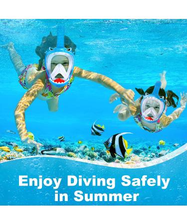 Kids Full Face Snorkel Mask Set - 180 Panoramic View, Anti-Leak/Anti-Fog, Blue - Safe & Foldable Snorkeling Gear for Kids/Adults - Buy Online on SooperMarket.com