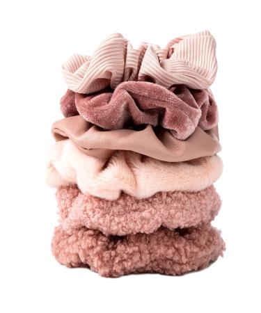 Scrunchies for Women 6PCS Large Velvet Scrunchies for Women Thick Hair Ultra Textured Soft Scrunchy Hair Ties for Girls Neutral Scrunchies Pink Hair Bands Hair Accessories for Women 6PCS Pink