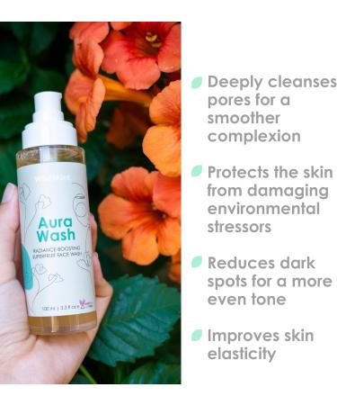 WildMint Aura Wash Natural Face Cleanser | Brightening & Healing Gentle Face Wash for Acne Hormonal Breakouts Dark Spots Hyperpigmentation Oily Skin | UK Made Vegan & Cruelty-Free Skincare | 100ml - Buy Online on SooperMarket.com