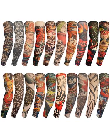 ChurlChurl 20 Pieces Tattoo Sleeves for Men and Women  Temporary Tattoo Arm Sunscreen Sleeves for Men Teens Kids Slip on Tattoo Arm Sleeves Kit 20PCS
