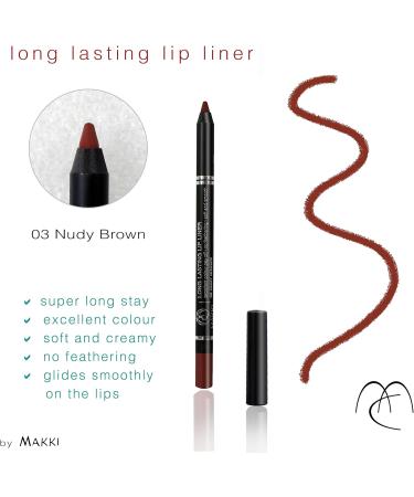 Nudy Brown Makki Long Lasting Lip Liner - Intense Color, Creamy Glide Pencil for Smooth, Feather-Free Application - 03 Nudy Brown - Buy Online on SooperMarket.com