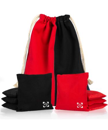 Professional Cornhole Bags - Set of 8 Regulation All Weather Double Sided - Sticky Side/Slick Side Bean Bags for Pro Corn Hole Game Red & Black
