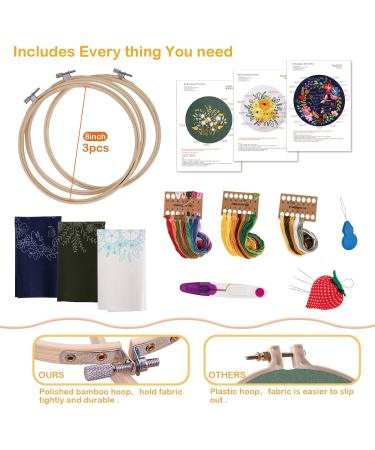 Mocoosy 3 Pack Embroidery Starter Kit for Beginners - Cross Stitch Sets with Pattern, Instructions, Fabric, Hoops, and Threads - Buy Online on SooperMarket.com