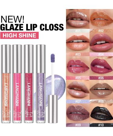 LANGMANNI 10 Colors High Shine Lipgloss Set - Diamond Gliter Shimmer Liquid Lipstick Kit for Girls - Buy Online on SooperMarket.com